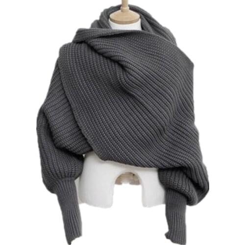 Korean Knitted LICs Scarf Collar Unisex Winter Warm Long Sleeve Poncho Scarves For Women Knit Shawls Stole Mens Sweater Scarfs