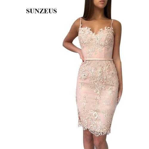 Sheath Short Lace Bridemaid Dress With Appliques Beads Women Party Gowns Spaghetti Straps Sweetheart Wedding Guest Dress