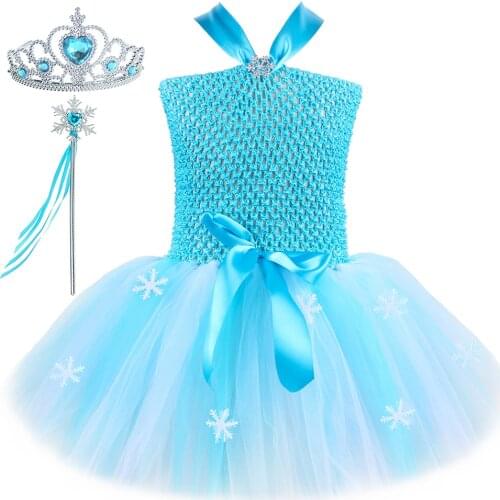 Elsa Costume for Girls Party Princess Dress Tulle Ball Gown Baby Girl Fancy Clothes Snow Queen Cosplay Kids Halloween Costumes