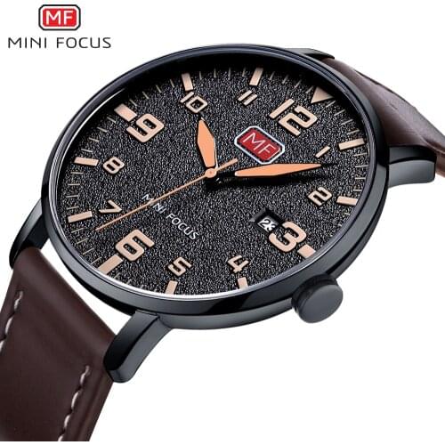 MINIFOCUS Brand 0158L New Style Mens Wristwatches Men Quartz Watch Brown Leather Strap Waterproof Watches Relogio Masculino
