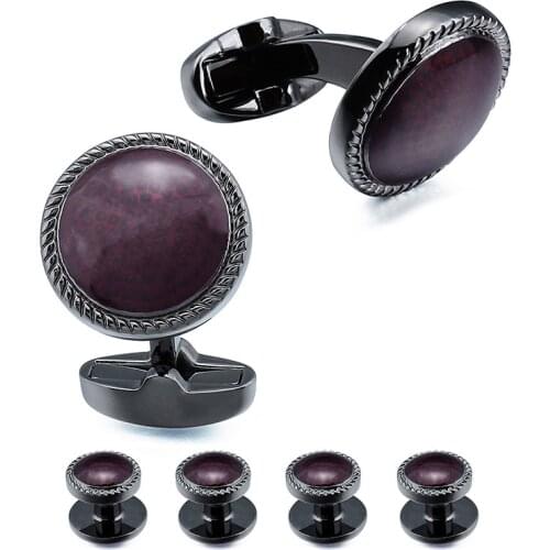 HAWSON Trendy Cufflinks and Tuxedo Studs Set for Men Round Enamel Business Wedding Gift for Men 4 Colors Available