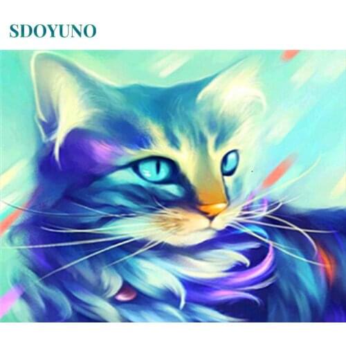 SDOYUNO Oil Paint By Numbers Kits Cat Animals Painting By Numbers On Canvas Frameless 60x75cm Draw Painting DIY Home Decor