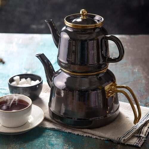 Emsan Troy Induction Based Enamel Teapot Set Black