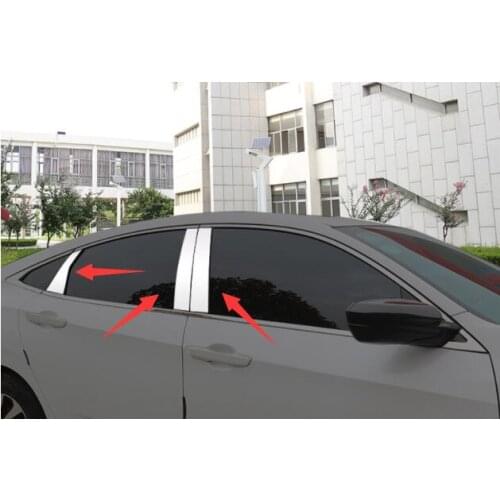 High Quality Window Post Strip Stainless Steel Black Titanium Exterior Body Patch 6 pieces 2016 2017 for Honda Civic Typer
