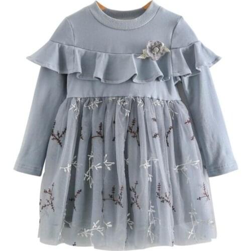 DFXD New England Style 2018 Toddler Clothes Autumn Girl Dress Long Sleeve Cotton Lace Embroidery Princess Dress For 2-8Years