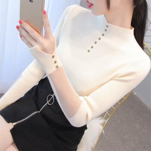 Wasadon 2020 new style knitted sweater women fall/winter half-high collar western fashion mesh top with slim bottoming shirt