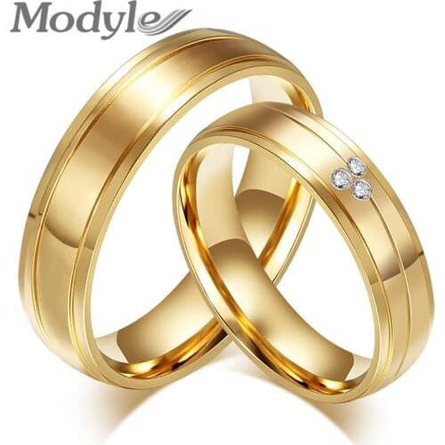 Modyle 2020 New Fashion Gold-Color couple rings CZ stainless steel engagement ring for women men