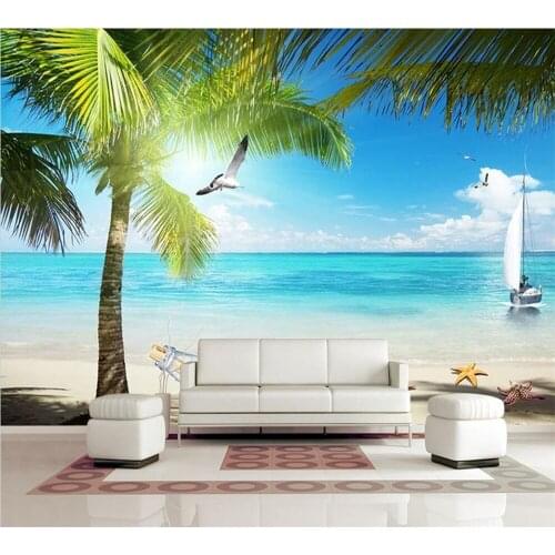 Beibehang Modern home Custom 3D mural wallpape Sofa bedroom TV backdrop wall paper mural painting Beach Coconut Grove wall paper