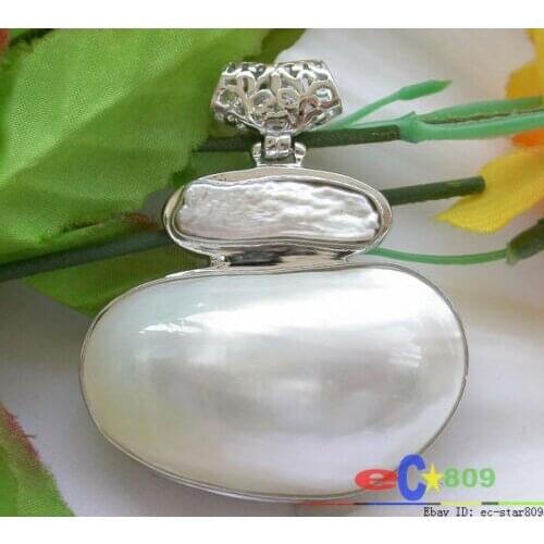 HUGE Noblest 45MM crescent white shell mabe pearl pendant
