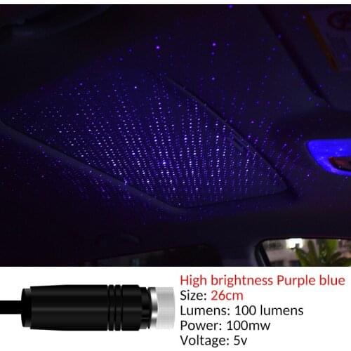 Car Roof Projection Light USB Portable Star Night Light Adjustable LED Galaxy Atmosphere Light Interior Ceiling Projector Purple