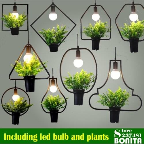 Northern Europe pendant lamps modern droplight iron Simple grass hanging lights for restaurant Green plants cord pendant light