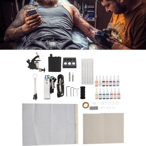Profession Tattoo Coil Machine Gun Tattoo Needle Pigment Grip Mixing Tattoo Practice Tool Set Complete Tattoo Accessory Supplies