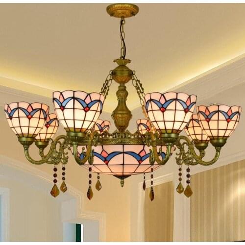 American style simple Mediterranean coloured glass living room dining room multi crystal pendant lamp 110-240V Bar Pendant Light