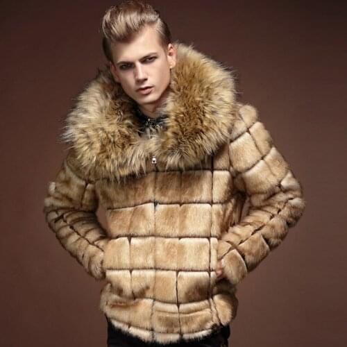 Mens Luxury Fur Furry Warm Coats Short Peacoat Thicken Slim Fit Business Casual Outwear Luxury Plus Size