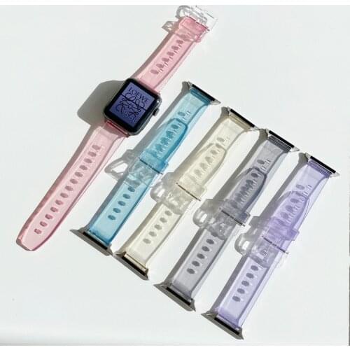 Discolor Silicone Watch Band for Apple Watch 38mm 40mm 42mm 44mm for IWatch Series SE 6 5 4 3 2 Waterproof Clear Strap Loop