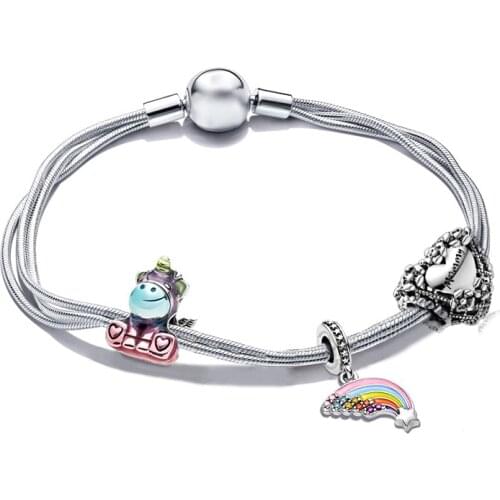 PAN New Rainbow Unicorn Multiple Multi-loop Snake Bone Chain Fine Mens And Womens Bracelets Childrens Bracelets Gifts