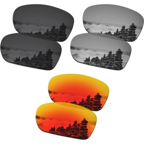 SmartVLT 3 Pieces Polarized Sunglasses Replacement Lenses for Oakley Dispute Black and Silver Titanium and Fire Red