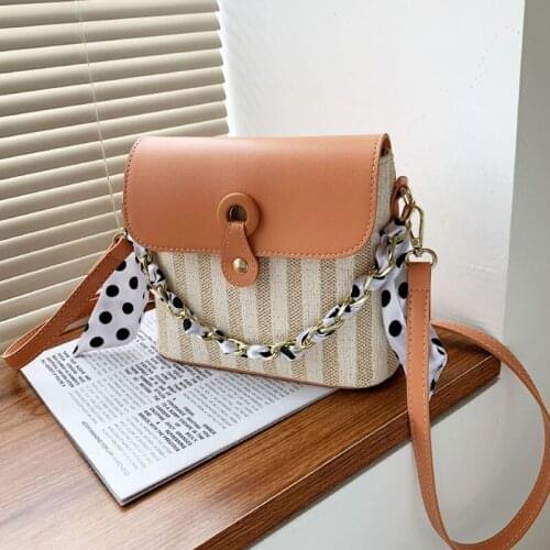 Bags For Women Shoulder Handbags Designer Woman Messenger Bag Chain Scarf PU Cloth Patchwork Flap Crossbody Bag