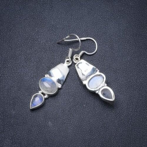 Natural Rainbow Moonstone Handmade Unique 925 Sterling Silver Earrings 1.75" Y1699