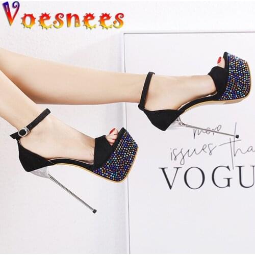 Voesnees Brand Ladies Shoes Summer 2021 Color Diamonds Chain Platform Heels Pole Dance Sexy Women Shoes Thin Heels Modern Sandal
