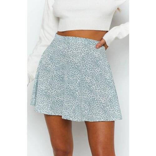 2021 Summer Womens New Style Casual Skirts Women Fashion Floral Printing High Waist Mini Skirt A-line Ruffled Short Skirt
