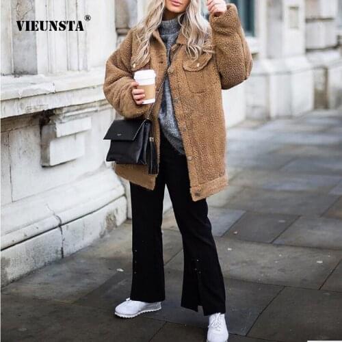 2021 Autumn Winter Womens Clothing New Lapel Long Sleeve Loose Single-Breasted Coat Faux Lamb Wool Camel Keep Warm Short Jacket