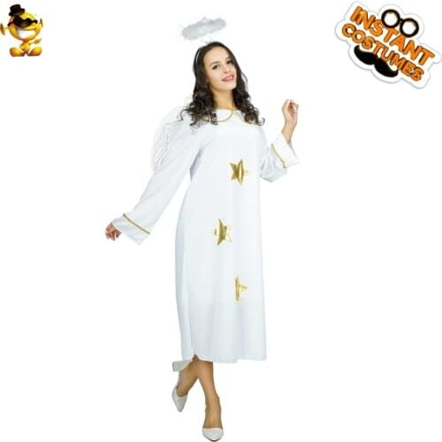 Womens Angel Dress and Halo Value Costume with Stars Halloween Girls Birthday Party Clothes Role Play Dress with Wings