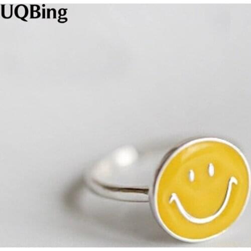 Women Sterling Silver Smile Face Open Ring Jewelry For Valentines Day Gift anillo de plata anello