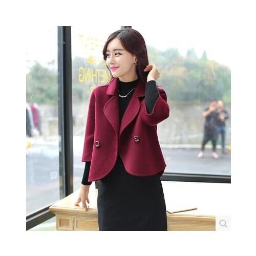 Wool Elegant Coat Female 2020 Spring Short Double Breasted Slim Turn-down Collar Womens Woolen Coats Jakcet Autumn CJJ0071