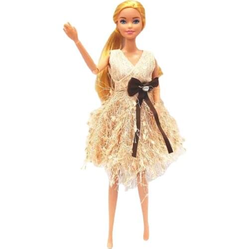 1/6 BJD Accessories For Barbie Doll Clothes Funky Trend Lady Yellow Bowknot Outfits Party Gown Dancing Dress 11.5" Dollhouse Toy