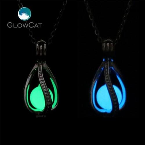 1pc G643 Silver Glow in the Dark Beads Waterdrop Cage Pendant Women Aromatherapy Steel 18" Aroma Essential Oil Diffuser Locket