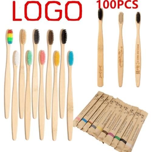 Customer Logo 100Pcs Children Bamboo Toothbrush Eco Friendly Resuable Toothbrushes Portable Kids Adult Wooden Soft Tooth Brush