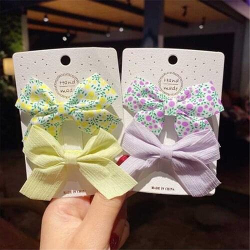 2Pcs/set Korean Children Simple Flower Hairpins 2021 Fashion Sweet Girl Princess Fabric Plaid Bow Hair Clips Hair Accessories