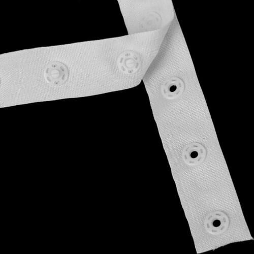 2Pcs Snap Popper Tape Fasten Ribbon 6-Button 25mm Spacing White and Black