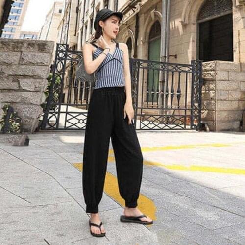 2021 New Summer Women Korean Thin Solid Sports Running Harem Pants Loose Casual High Waist Trousers Plus Size Streetwear X110