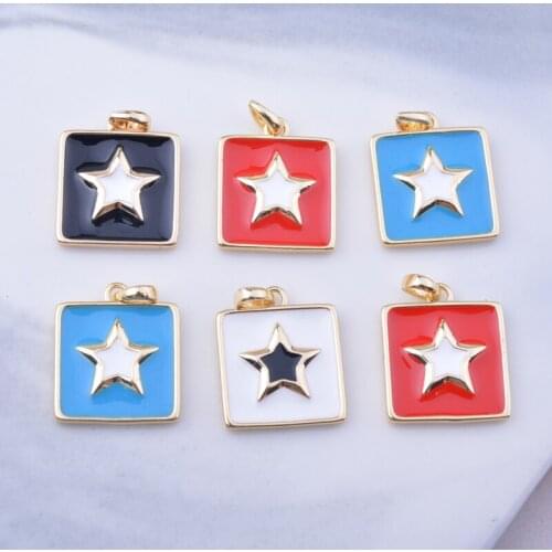 4pcs 12*15mm High Quality Gold Color Copper Enamel Square Star Pendant DIY Necklace Accessories