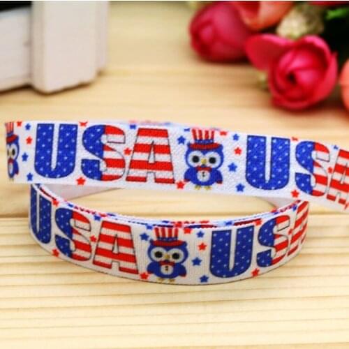 5/8'' Free shipping Fold Elastic FOE 4th of july owl printed headband headwear hairband diy decoration wholesale OEM H4985