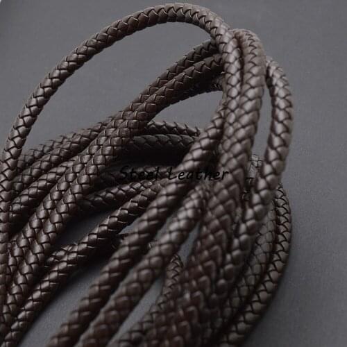 5m/lot Approx 6mm brown Braid Round Leather Cord DIY Jewelry Necklace Bracelet Making Strings Leather Straps for Jewerly making