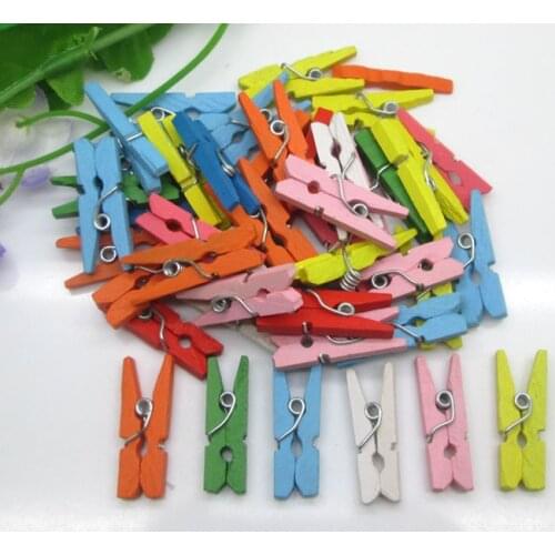 50pcs 9x25mm Mixed Mini Color Small Wooden Clips Decorations Paper Photo Spring Clips For Message Cards Household