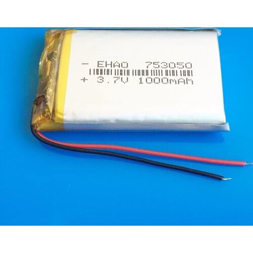 753050 3.7V 1000mAh lipo polymer lithium rechargeable battery for GPS DVD PDA bluetooth recorder e-book camera PAD Speaker