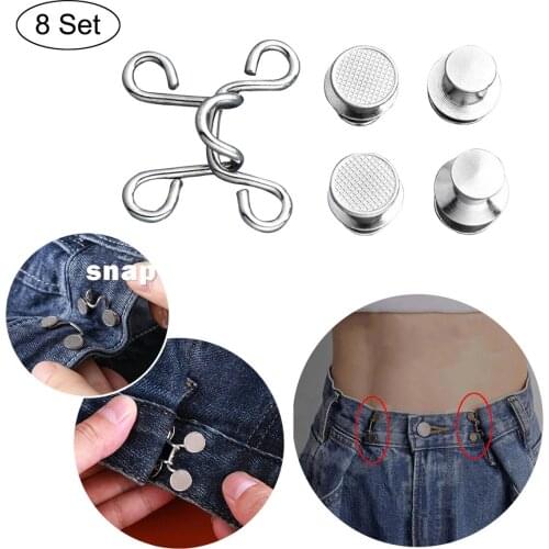 8 Sets of DIY Adjustable Jeans Waist Button Belt Instant Waist Extension Adjuster Without Rivets, Removable Buttons at Any Time