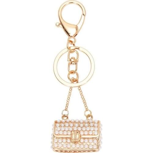Crystal Rhinestone Purse Keychain Keyring Key Ring Chain Bag Charm Pearl Pendant