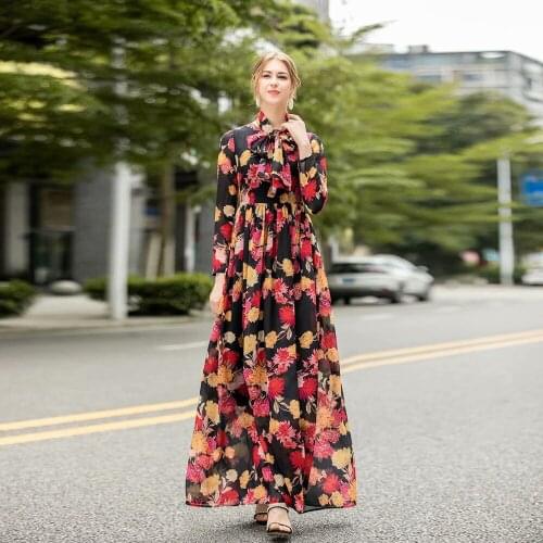 Black chiffon print red floral Dresses Women 2021 Summer Long Casual Sexy Office Work Daily elegant Dress Plus Size Slim