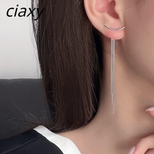 CIAXY 925 Sterling Silver Smiling Curved Ear Line Female Korean Fashion Net Red Goddess Rear Hanging Tassel Earrings Long