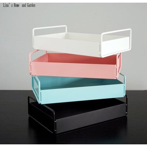 Home serving bathroom organization Europe decorative rectangular metal tray with handle