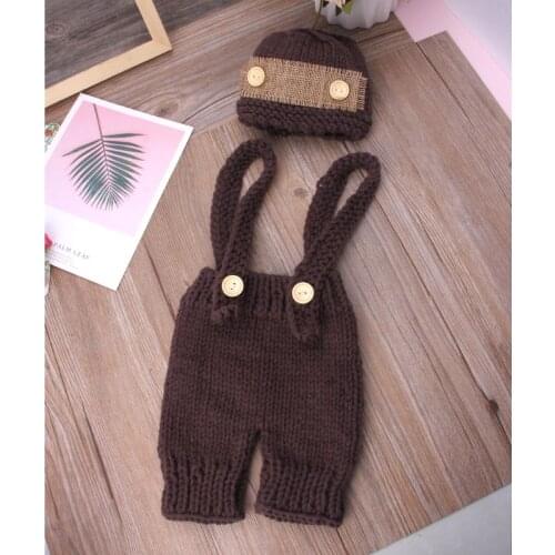 Infant Photography Outfits Newborn Photography Accessories Baby Hat Crochet Costume for Photo Shooting Retro Baby Photo Props