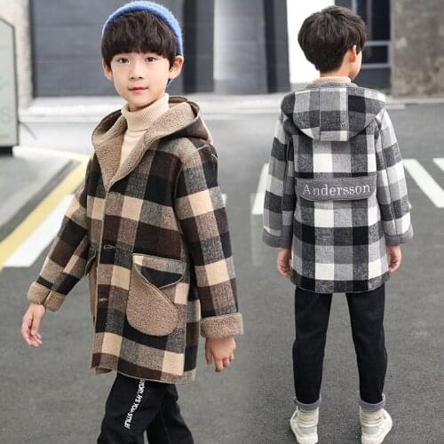 Childrens Woolen Jacket Overcoat Foreign Trade 2021 Fall & Winter New Boys Thickened Outerwear Boys Fleece-lined Trench Coat
