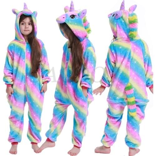 Flannel Animal Children Pajamas Girls Boys Hooded Unicorn Cartoon Kids Pajamas For Teenage Sleepwear Onesies Jumpsuit 12 14 16T