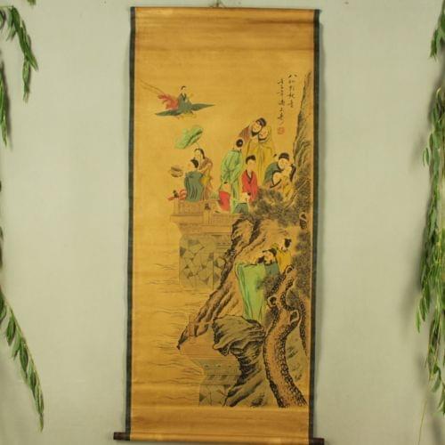 Exquisite Chinese Antique collection Imitation ancient eight immortals worship Bodhisattva Picture