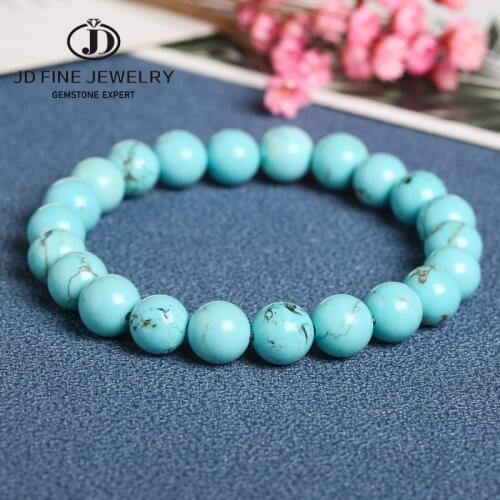 JD Wholesale Blue Turquoise Stone Bracelet Homme Femme Charms 4/6/8/10mm Men Strand Beads Yoga Bracelets Women